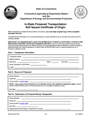 Connecticut In-State Firewood Transportation Certificate