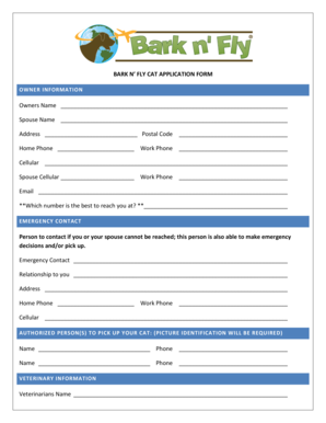 Bark n' Fly Cat Application Form