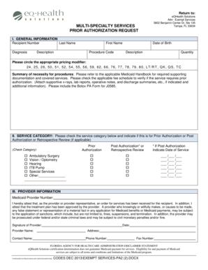 Florida Medicaid Prior Authorization Request