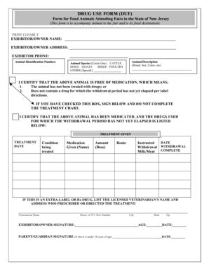 Drug Use Form for Food Animals
