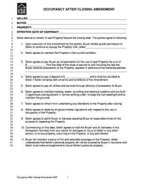 Occupancy After Closing Amendment
