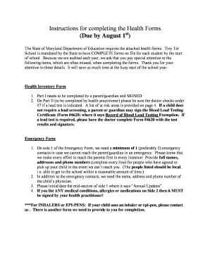 Maryland Health Inventory Form