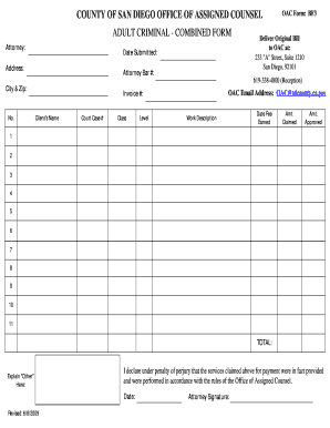 San Diego Adult Criminal Invoice Form