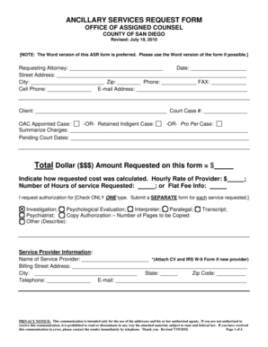 Ancillary Services Request Form