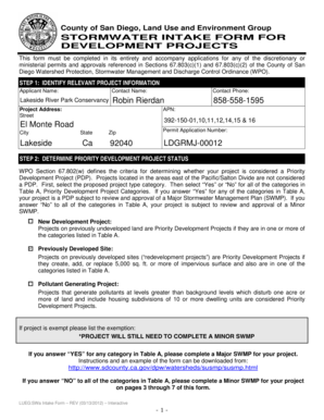 Stormwater Intake Form for Development Projects