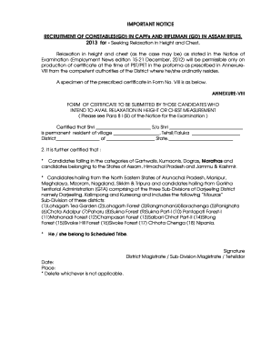 Certificate for Height and Chest Relaxation