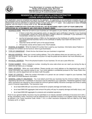 Texas Residential Appliance Installation Contractor License Application