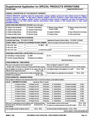 Supplemental Application for Special Products Operations