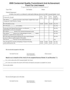 2009 Centennial Quality Unit Award Form