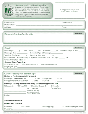 Neonatal Nutritional Discharge Plan
