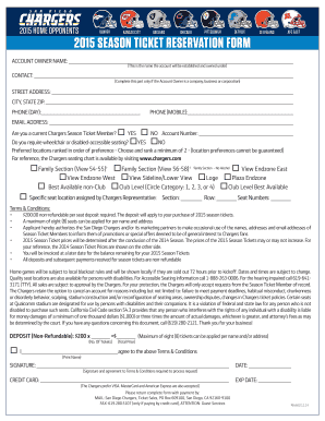 2015 San Diego Chargers Season Ticket Reservation Form