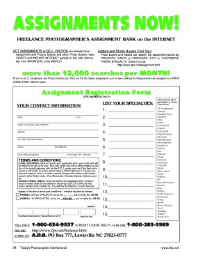 Freelance Photographer Assignment Registration Form