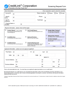 CreditLink Tenant Screening Request Form
