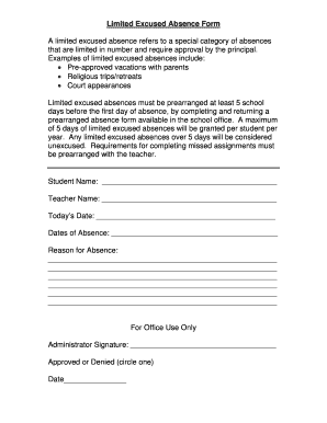 Limited Excused Absence Form