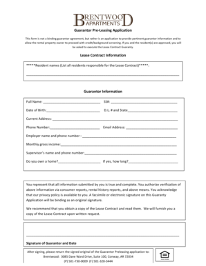 Guarantor Pre-Leasing Application