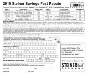 Steiner Savings Fest Rebate Form