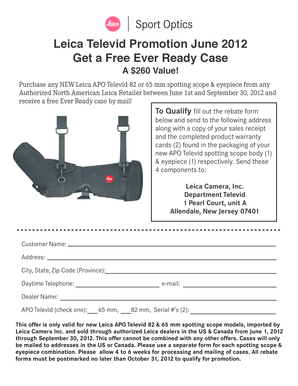 Leica Televid Promotion Rebate Form