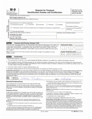 IRS Form W-9 Request for Taxpayer Identification Number and Certification