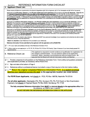 Reference Information Form for Professional Licensure