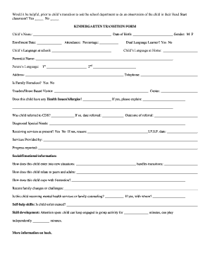 Kinder Transition Form