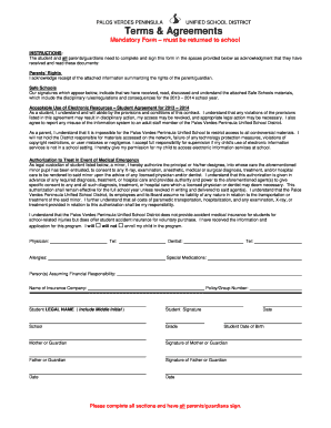 Palos Verdes School District Student Agreement Form