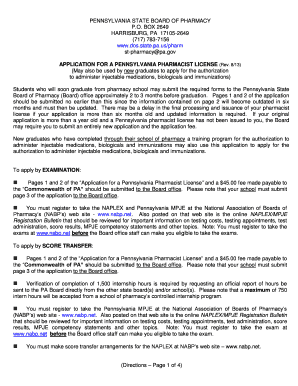 Pennsylvania Pharmacist License Application