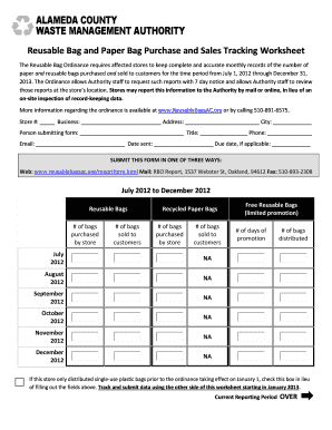 Reusable Bag and Paper Bag Purchase and Sales Tracking Worksheet