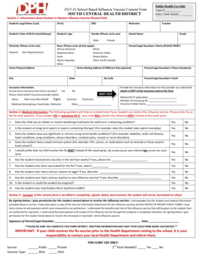 School Influenza Vaccine Consent Form