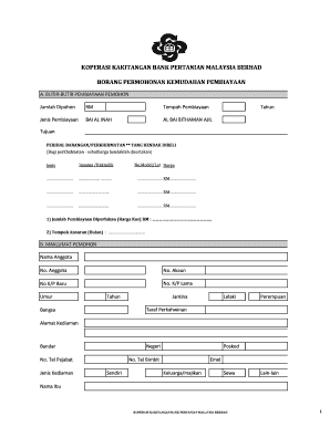 Malaysian Agricultural Bank Staff Cooperative Loan Application Form