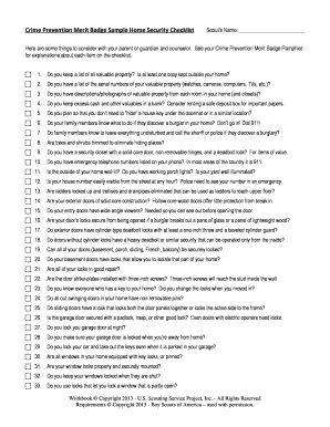 Crime Prevention Merit Badge Home Security Checklist