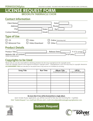 Brooklyn Tabernacle Choir License Request Form