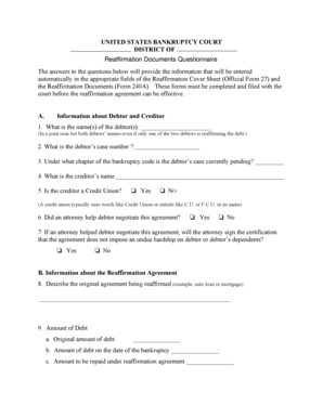 Reaffirmation Agreement Cover Sheet