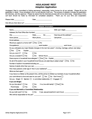 Houlagans’ Rest Dog Adoption Application