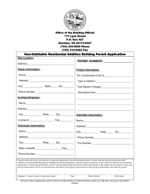 Non-Habitable Residential Addition Building Permit Application
