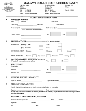 Malawi College of Accountancy Student Registration Form