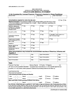 New York Child in Care Medical Statement