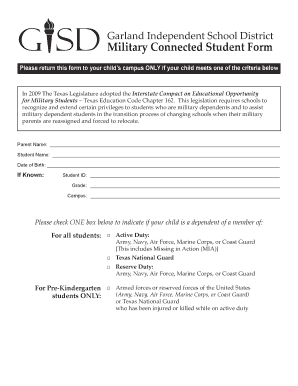 Military Connected Student Form