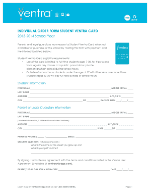 Student Ventra Card Order Form