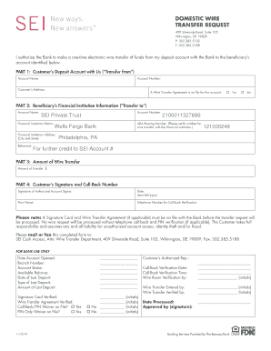 Domestic Wire Transfer Request Form