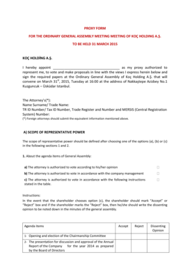 Proxy Form for Koç Holding A.Ş. General Assembly