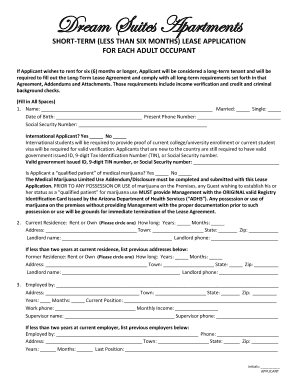 Dream Suites Short-Term Lease Application