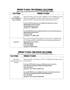 US Federal Tax Form Mailing Instructions