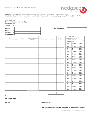 Declaratieformulier Ziektekosten