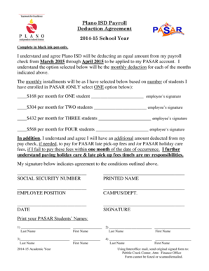 Plano ISD Payroll Deduction Agreement