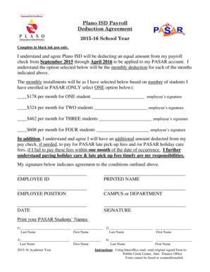 Plano ISD Payroll Deduction Agreement