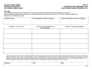 New Jersey EFT1-C Authorization Agreement