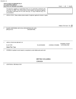 Application to Deposit Plan at Land Title Office