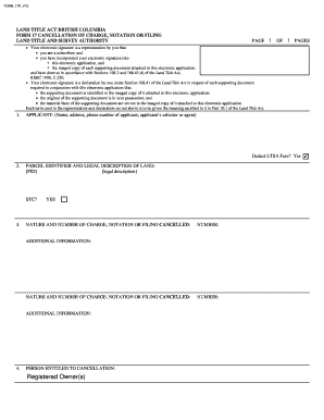 British Columbia Form 17 Cancellation of Charge