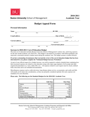 Boston University Budget Appeal Form