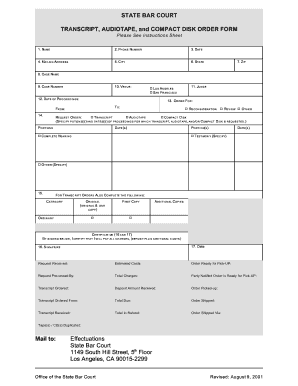 State Bar Court Transcript Order Form